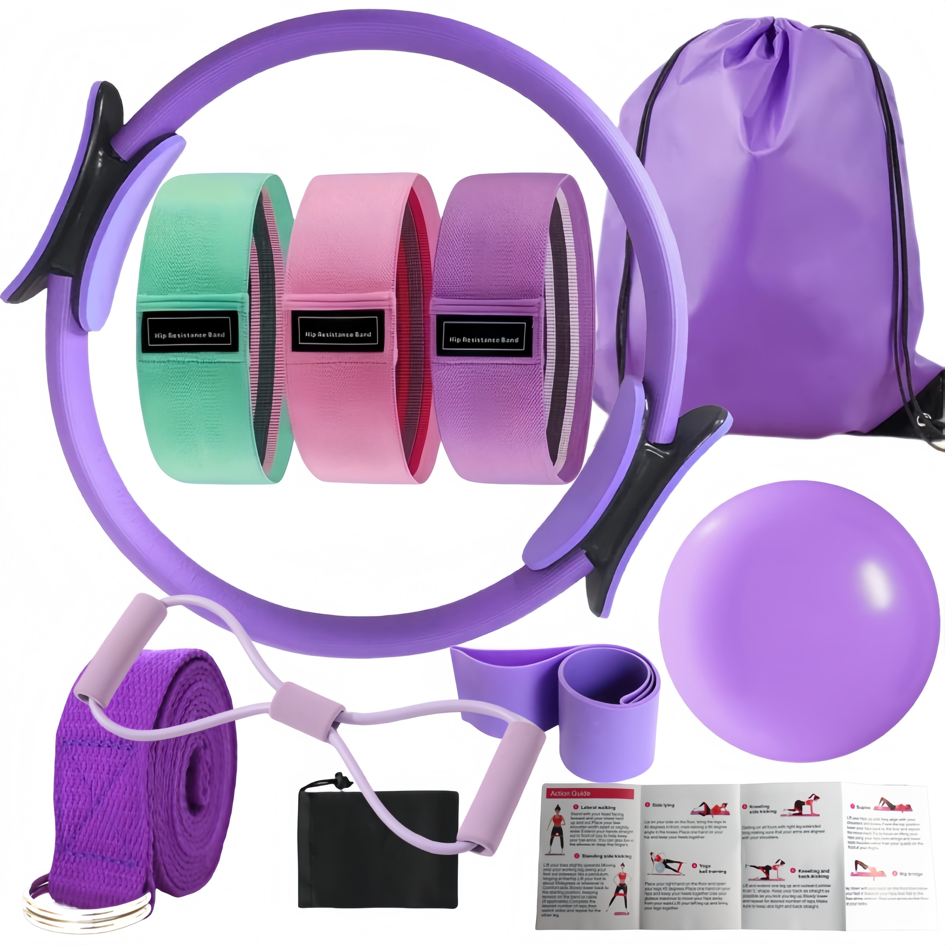 Pilates Toning Ball - 10-Piece Pilates Loops Yoga Kit, Stretch