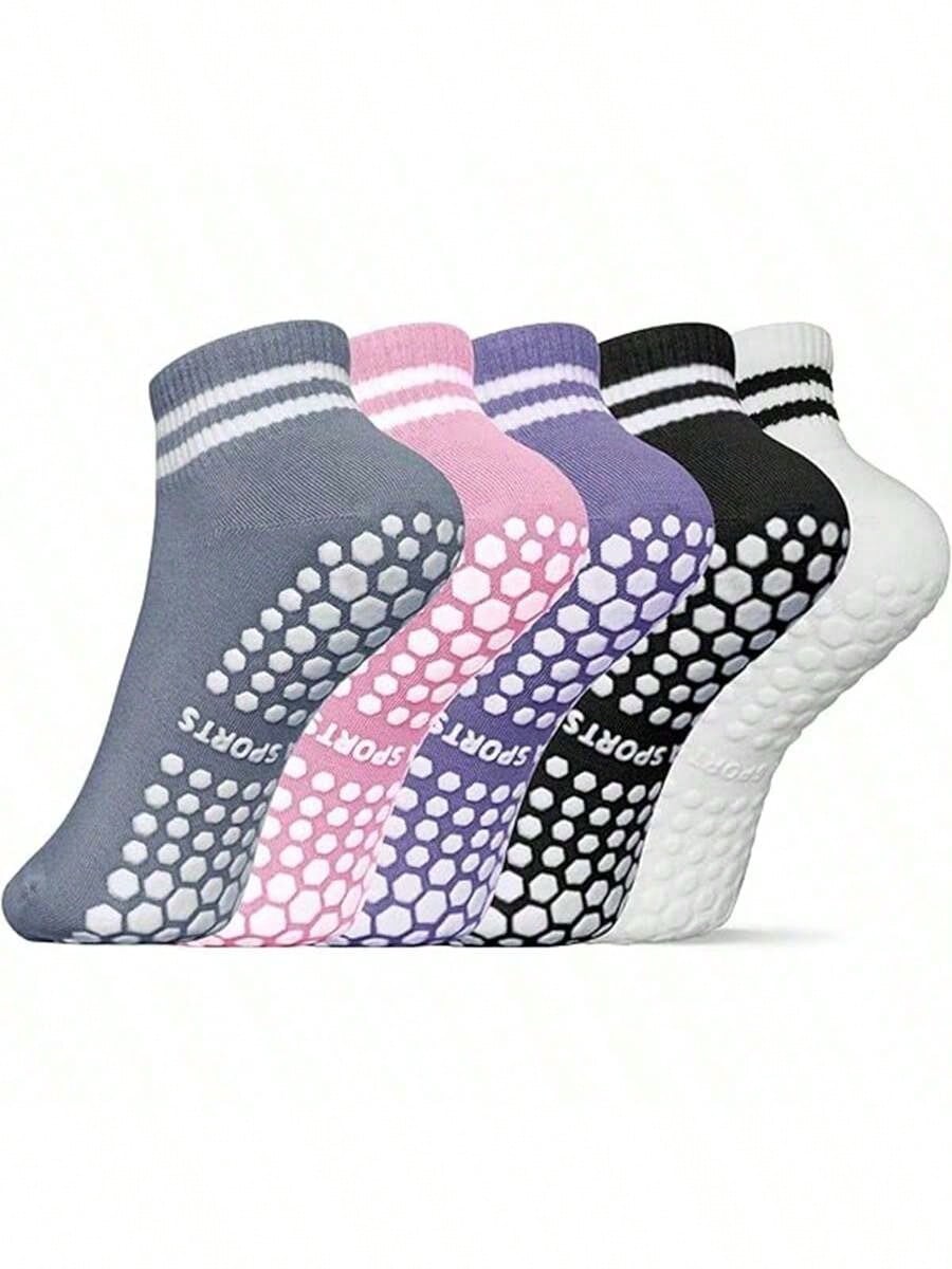Pilates Yoga &A - 5 Pairs Women Double Stripe Non
